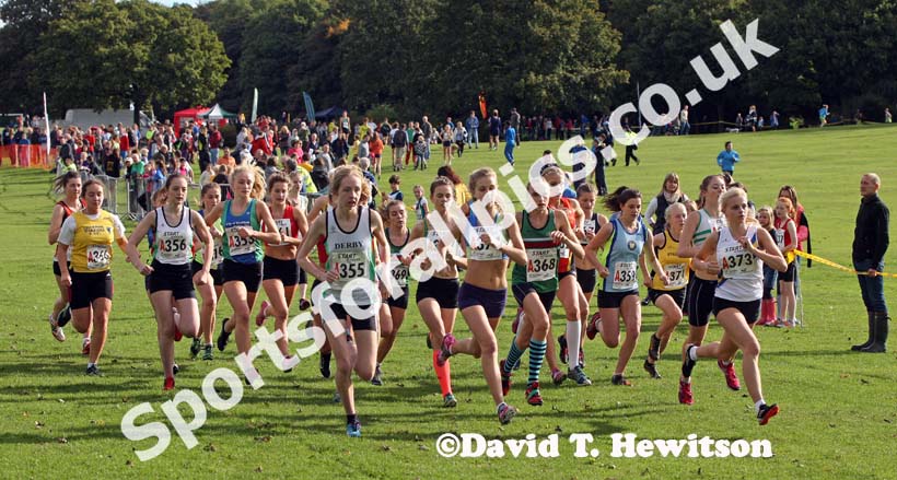 Start of the under-17 womens Northern Cross Country Relays, Graves Park, Sheffield.